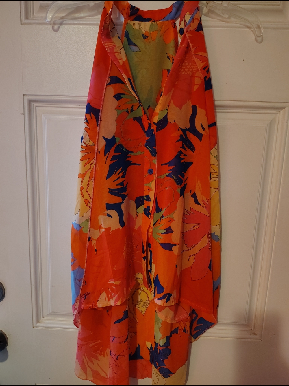 Vibrant Orange Floral Halter Blouse